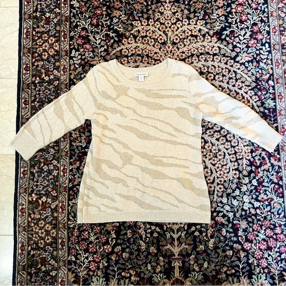 Coldwater Creek Cream and Gold Sweater Size 8 S